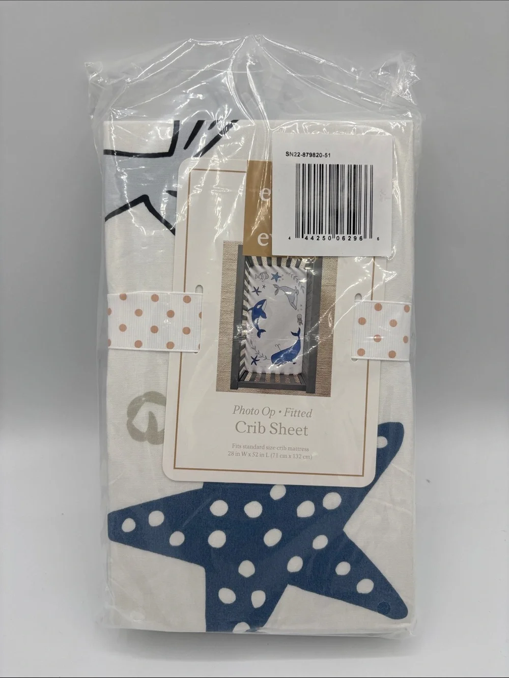 Ever & Ever Photo Op Nautical Starfish Fitted Cotton Crib Sheet - Blue and White